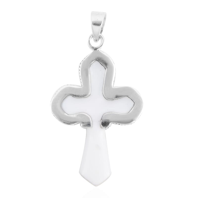 Mother of Pearl Cross Pendant in Sterling Silver