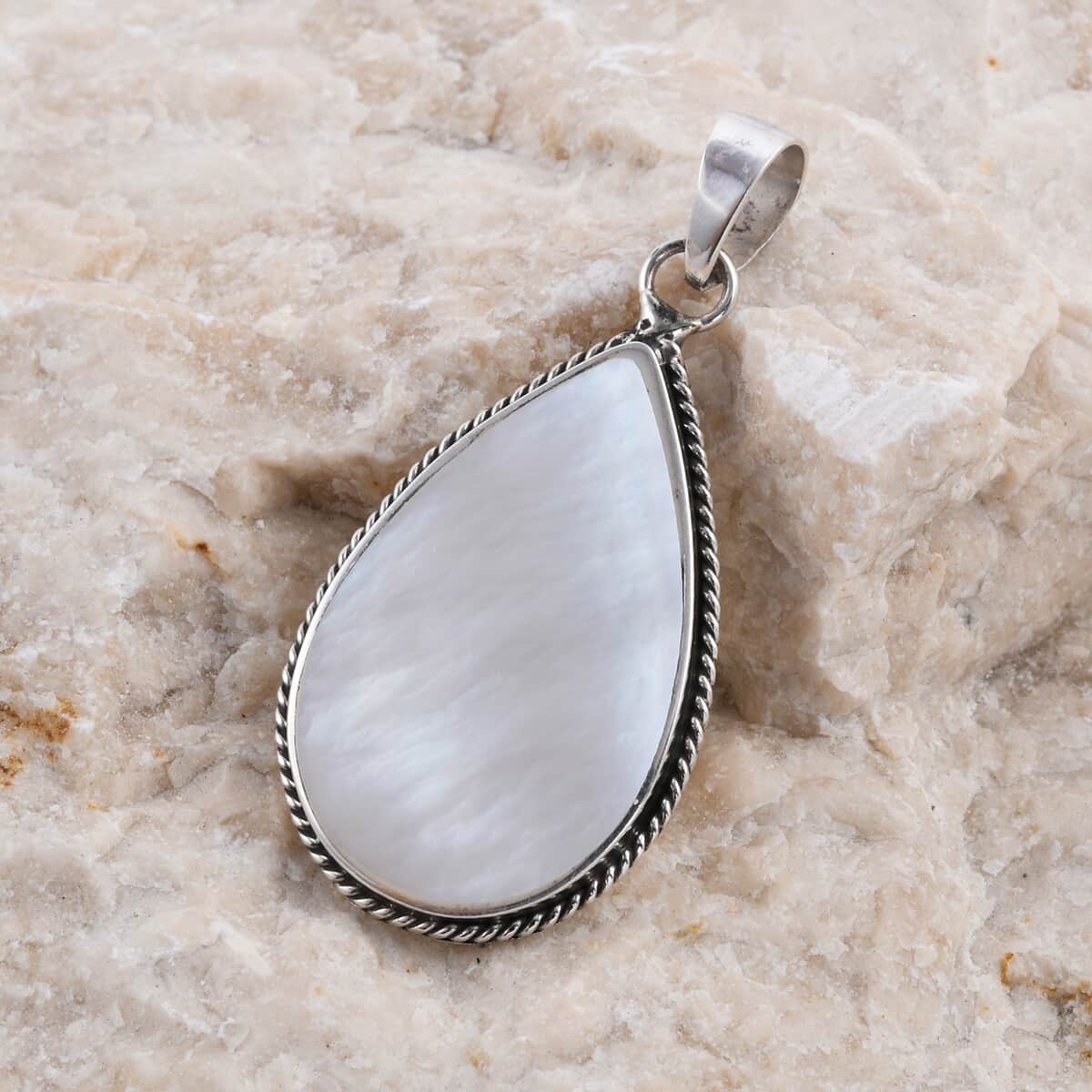 Mother Of Pearl Solitaire Pendant in Sterling Silver|Solitaire Silver Pendant For Women|Beach Fashion Jewelry image number 1