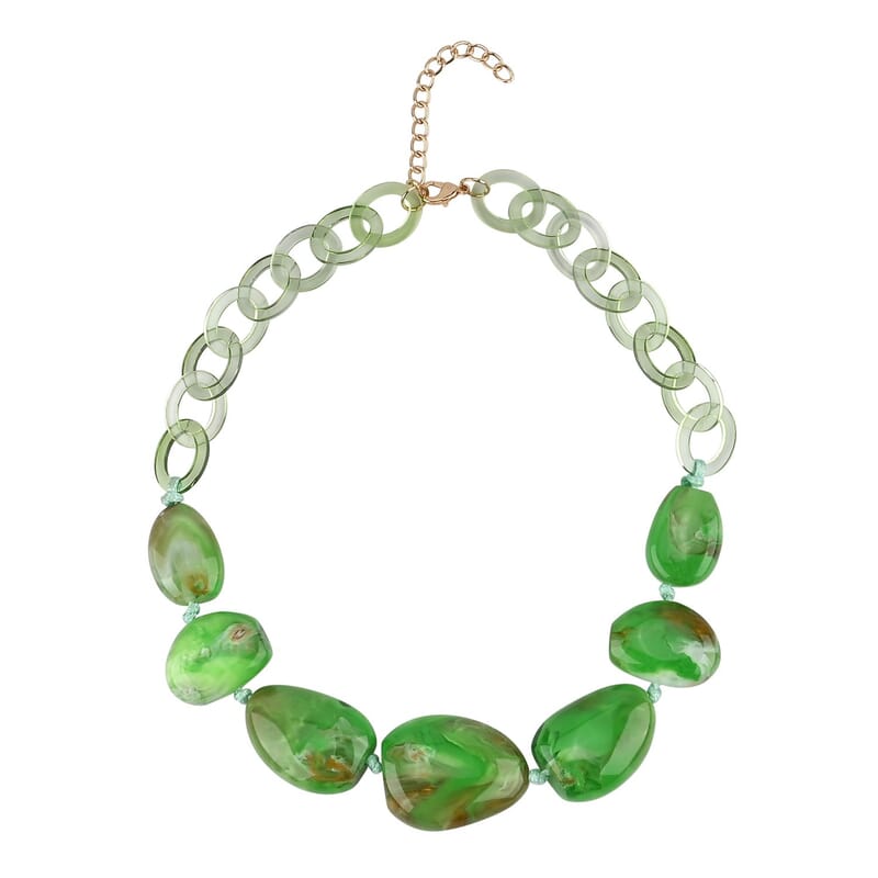 Green Color Resin Necklace 20.5-22 Inches in Goldtone