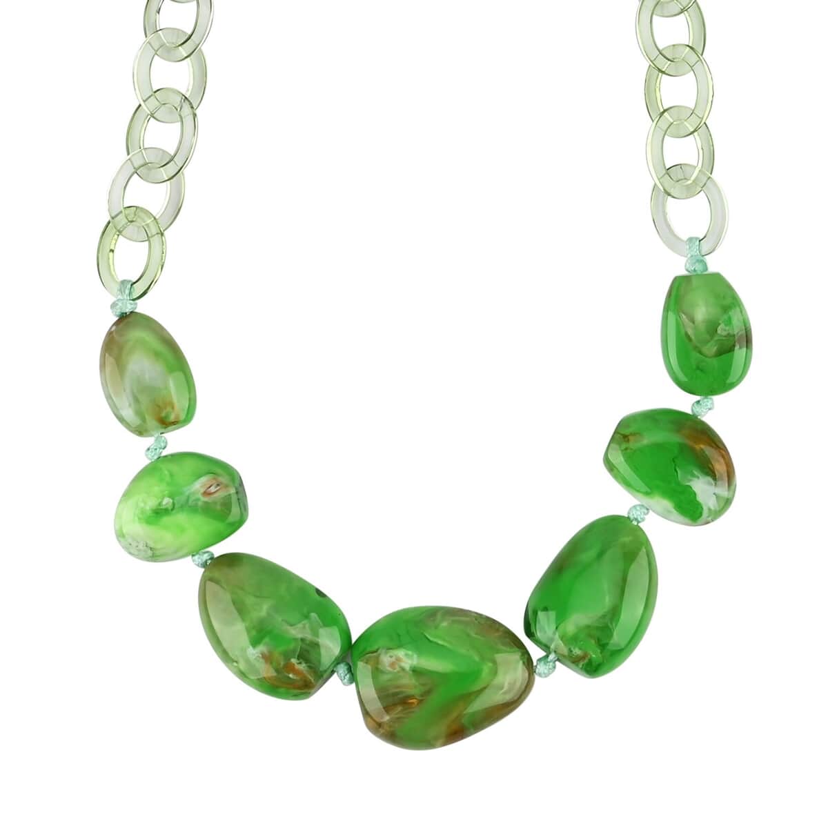 Green Color Resin Necklace 20.5-22 Inches in Goldtone image number 2