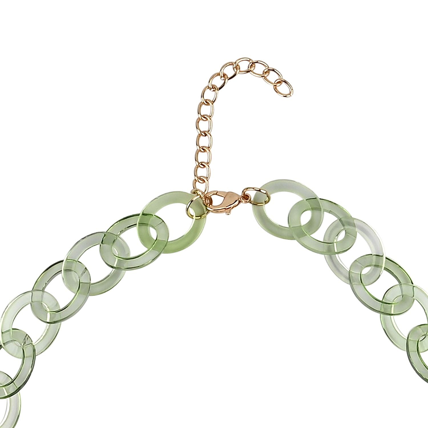 Green Color Resin Necklace 20.5-22 Inches in Goldtone