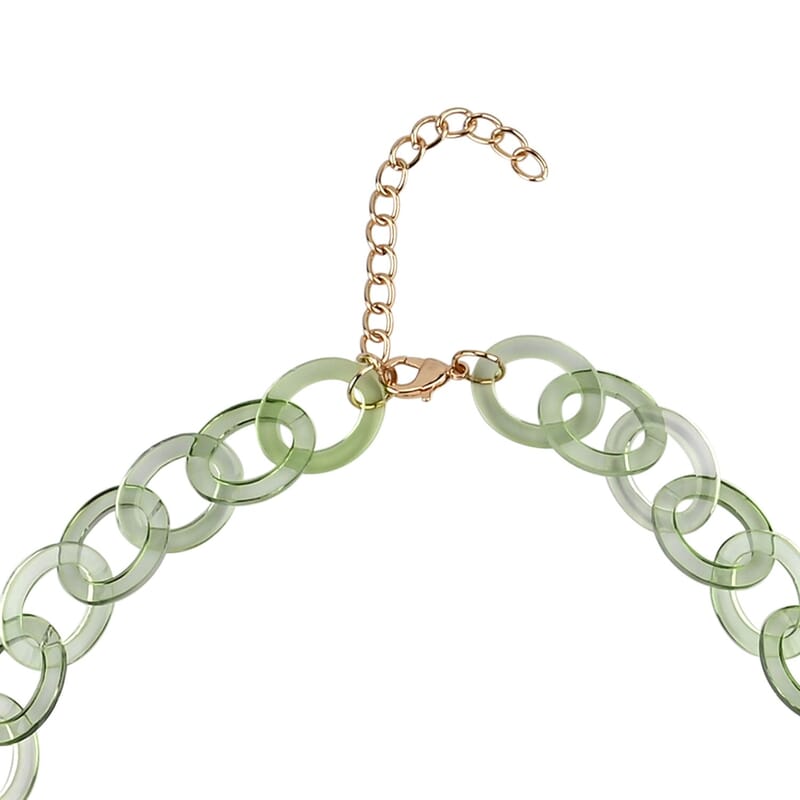 Green Color Resin Necklace 20.5-22 Inches in Goldtone