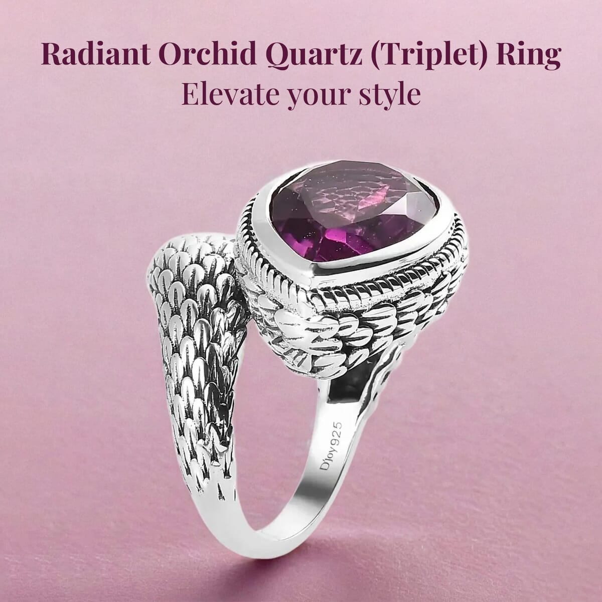 Artisan Crafted Radiant Orchid Quartz (Triplet) Bypass Ring in Sterling Silver 8.50 ctw image number 2