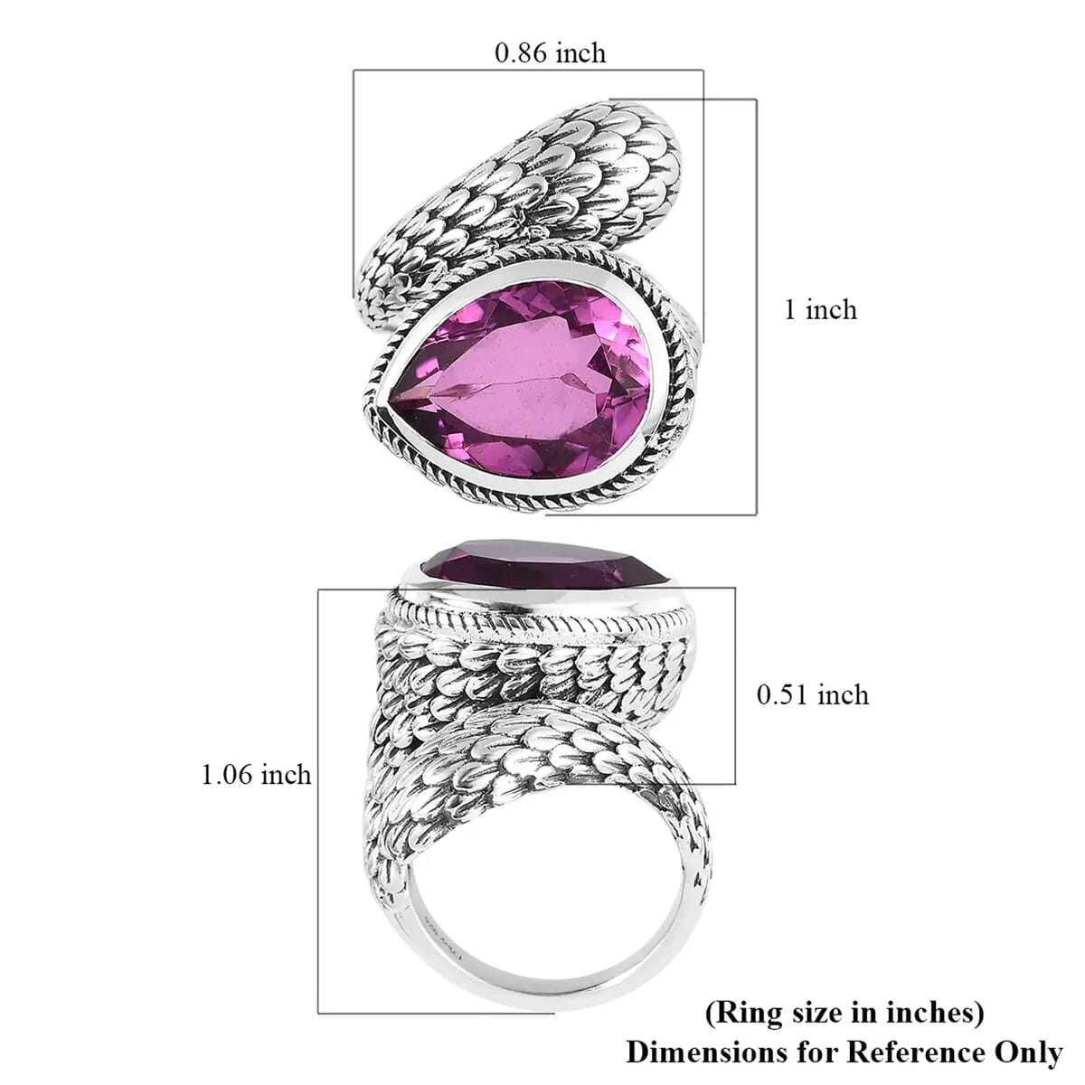 Artisan Crafted Radiant Orchid Quartz (Triplet) Bypass Ring in Sterling Silver 8.50 ctw image number 6