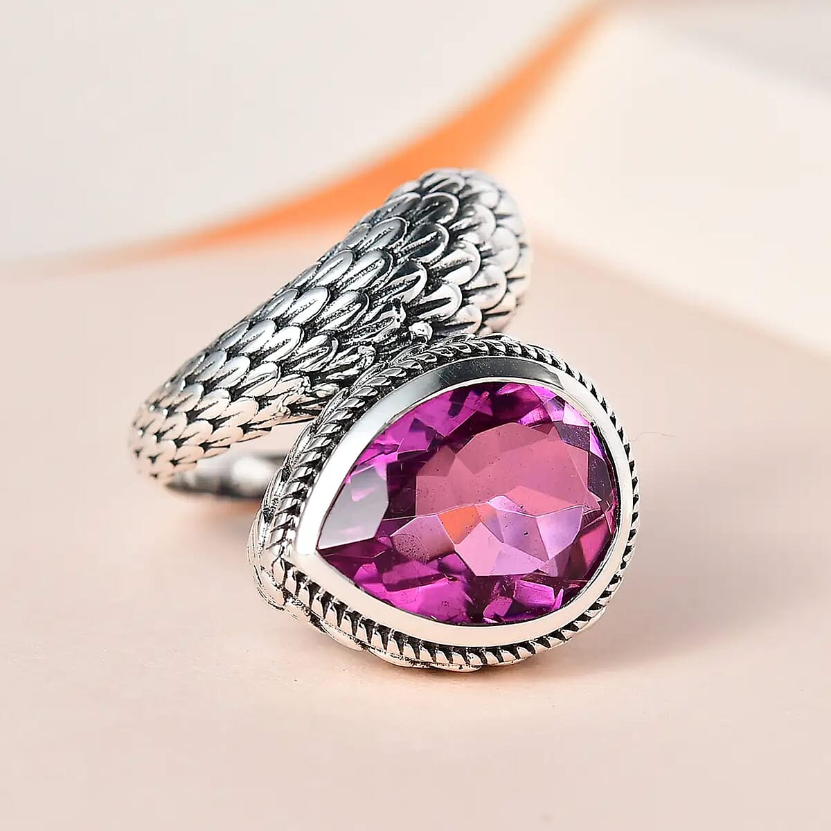 Artisan Crafted Radiant Orchid Quartz (Triplet) Bypass Ring in Sterling Silver (Size 7.0) 8.50 ctw image number 1