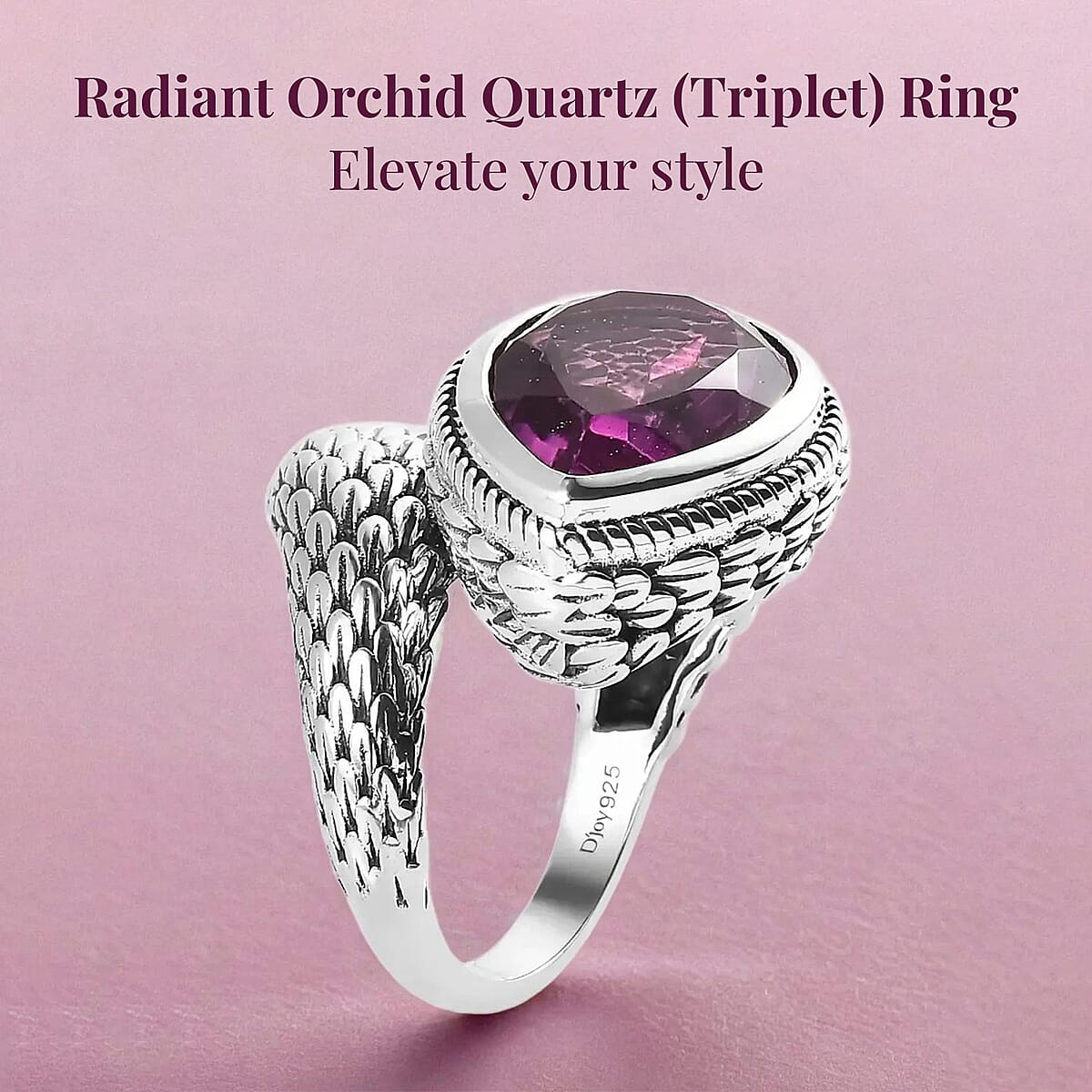 Artisan Crafted Radiant Orchid Quartz (Triplet) Bypass Ring in Sterling Silver (Size 7.0) 8.50 ctw image number 2
