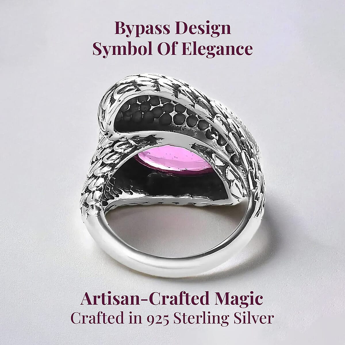 Artisan Crafted Radiant Orchid Quartz (Triplet) Bypass Ring in Sterling Silver (Size 7.0) 8.50 ctw image number 3