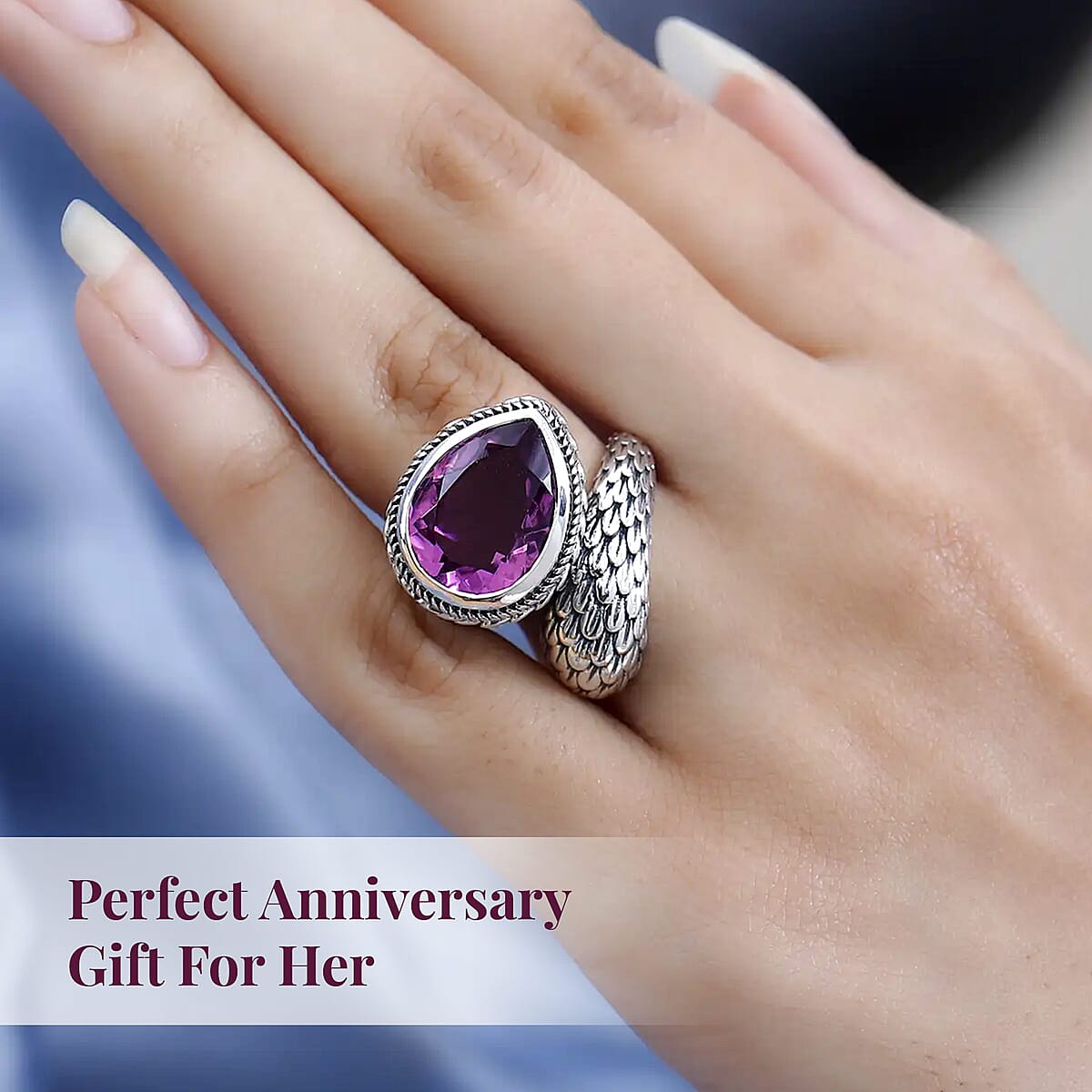 Artisan Crafted Radiant Orchid Quartz (Triplet) Bypass Ring in Sterling Silver (Size 7.0) 8.50 ctw image number 4