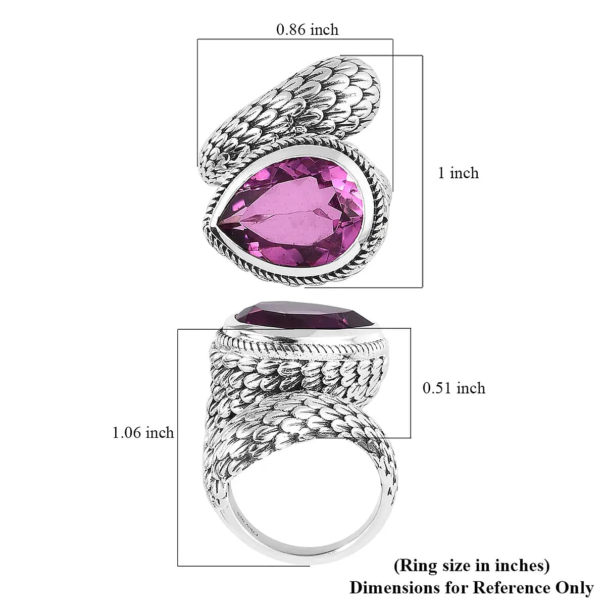 Artisan Crafted Radiant Orchid Quartz (Triplet) Bypass Ring in Sterling Silver (Size 7.0) 8.50 ctw image number 6