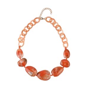 Orange Color Resin Necklace 20.5-22 Inches in Goldtone