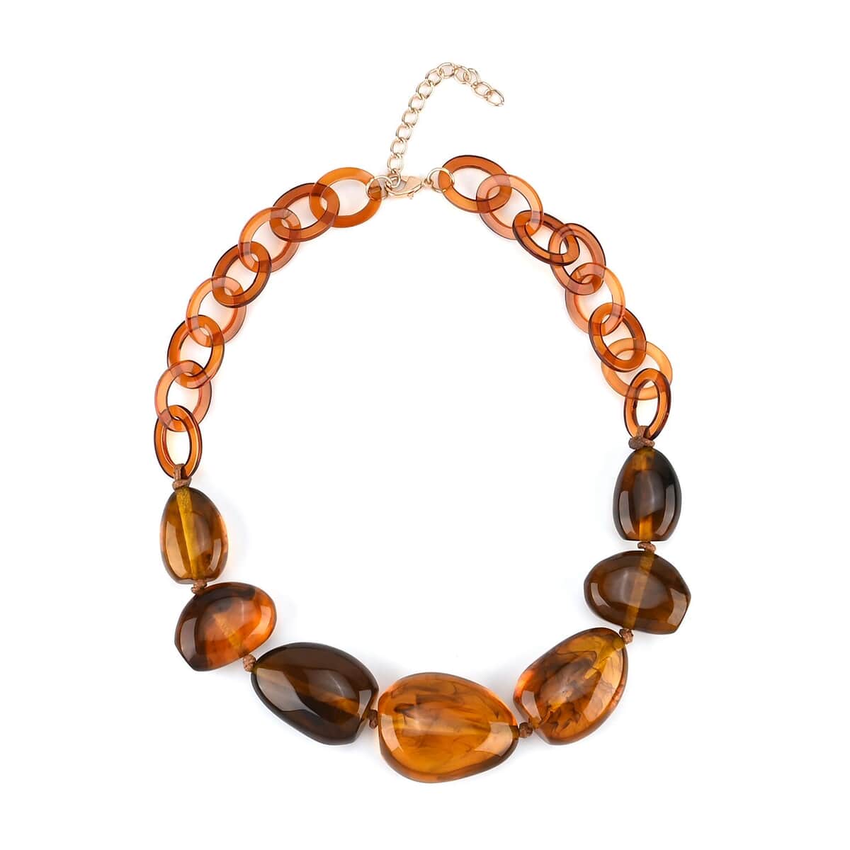 Brown Color Resin Necklace 20.5-22 Inches in Goldtone image number 2