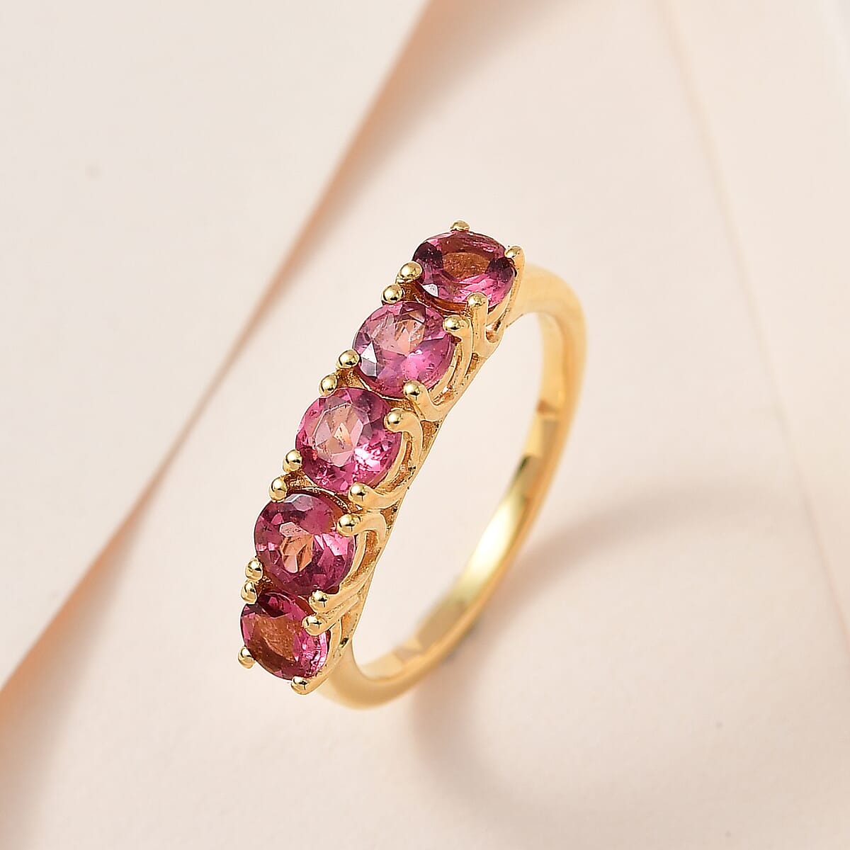 Premium Ouro Fino Rubellite 5 Stone Ring in Vermeil YG Over Sterling Silver (Size 10.0) 1.25 ctw image number 1