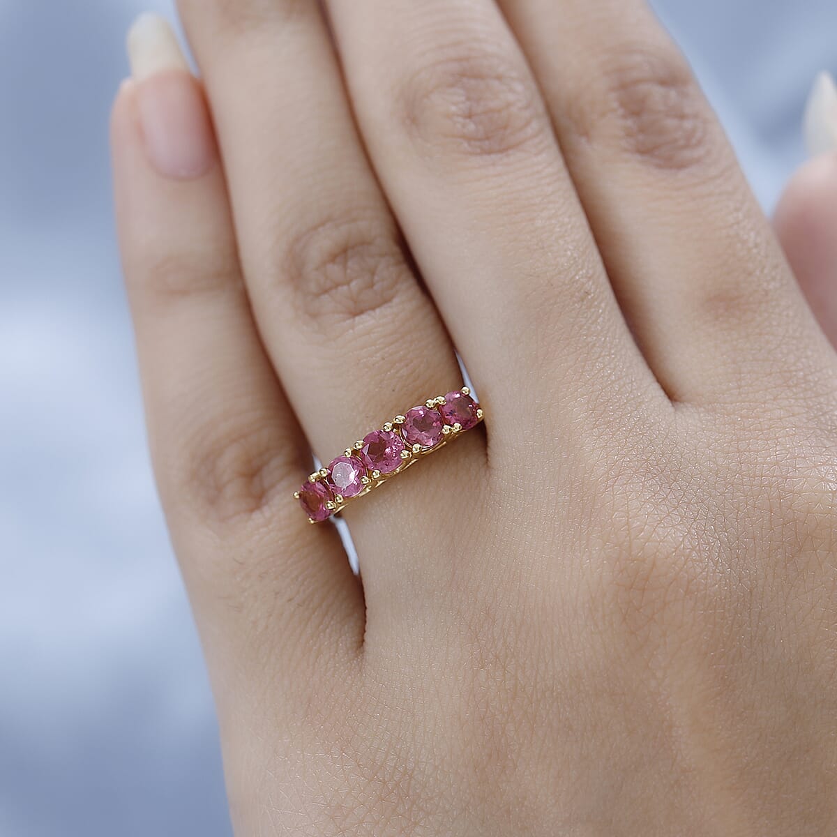 Premium Ouro Fino Rubellite 5 Stone Ring in Vermeil YG Over Sterling Silver (Size 10.0) 1.25 ctw image number 2