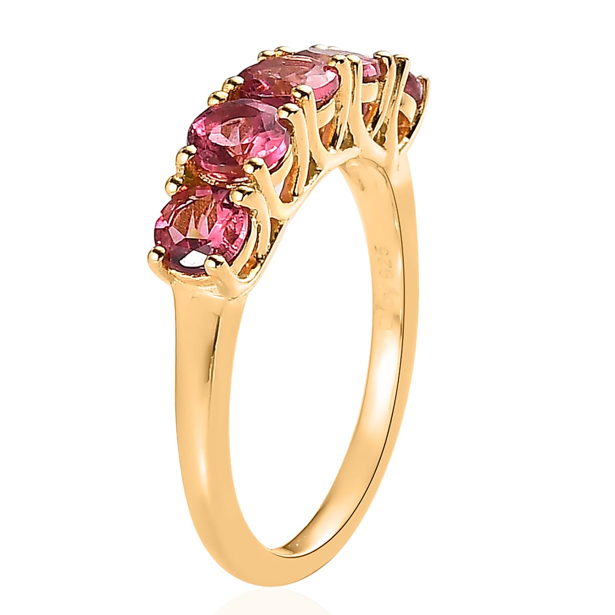 Premium Ouro Fino Rubellite 5 Stone Ring in Vermeil YG Over Sterling Silver (Size 10.0) 1.25 ctw image number 3
