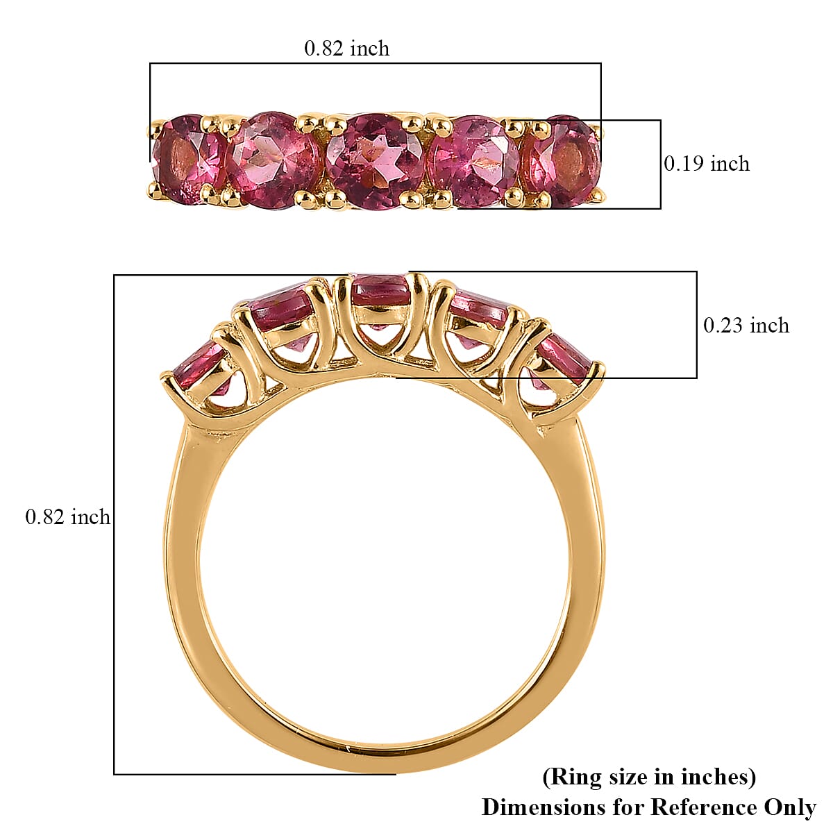 Premium Ouro Fino Rubellite 5 Stone Ring in Vermeil YG Over Sterling Silver (Size 10.0) 1.25 ctw image number 5