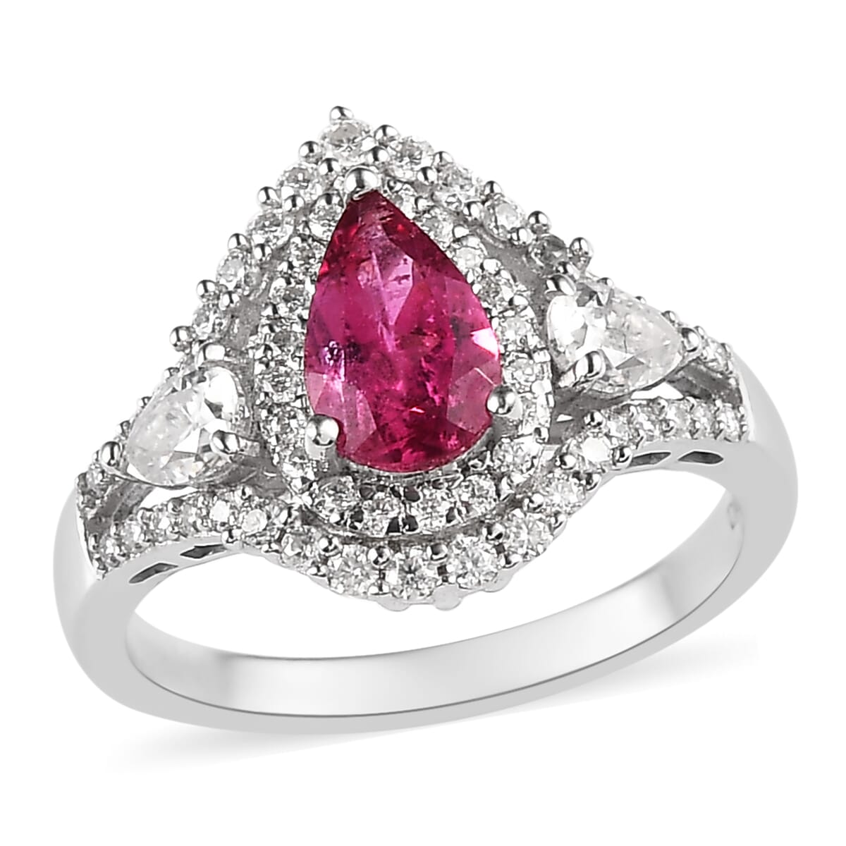 Premium Ouro Fino Rubellite and Moissanite Ring in Platinum Over Sterling Silver (Size 10.0) 1.40 ctw image number 0