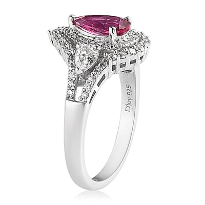 Premium Ouro Fino Rubellite and Moissanite Ring in Platinum Over Sterling Silver (Size 10.0) 1.40 ctw