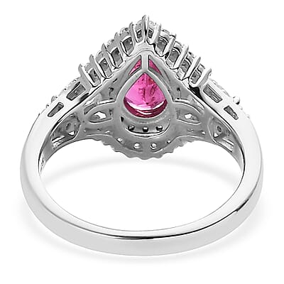 Premium Ouro Fino Rubellite and Moissanite Ring in Platinum Over Sterling Silver (Size 10.0) 1.40 ctw