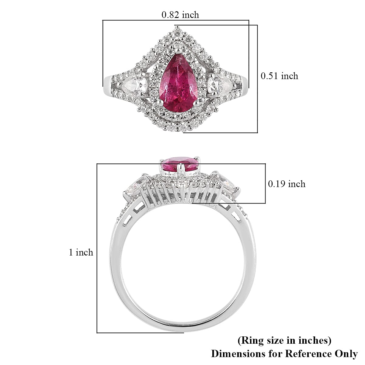 Premium Ouro Fino Rubellite and Moissanite Ring in Platinum Over Sterling Silver (Size 10.0) 1.40 ctw