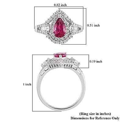 Premium Ouro Fino Rubellite and Moissanite Ring in Platinum Over Sterling Silver (Size 10.0) 1.40 ctw