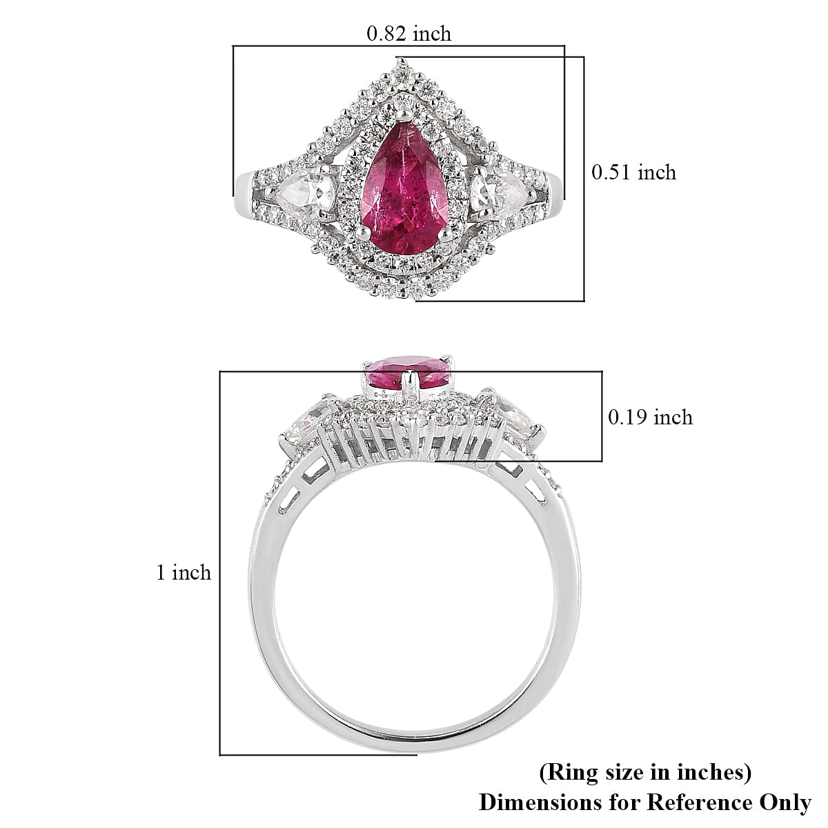 Premium Ouro Fino Rubellite and Moissanite Ring in Platinum Over Sterling Silver (Size 6.0) 1.40 ctw image number 5