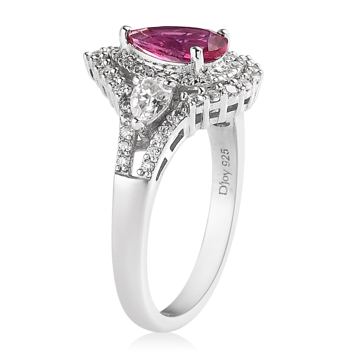 Premium Ouro Fino Rubellite and Moissanite Ring in Platinum Over Sterling Silver (Size 9.0) 1.40 ctw image number 3