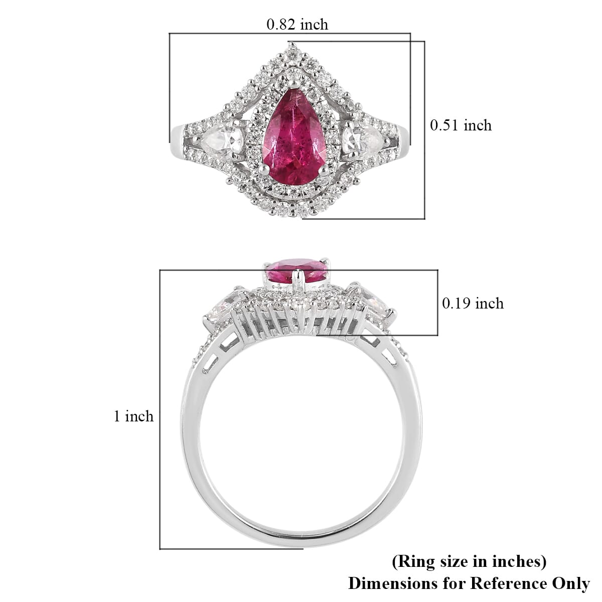 Premium Ouro Fino Rubellite and Moissanite Ring in Platinum Over Sterling Silver (Size 9.0) 1.40 ctw image number 5