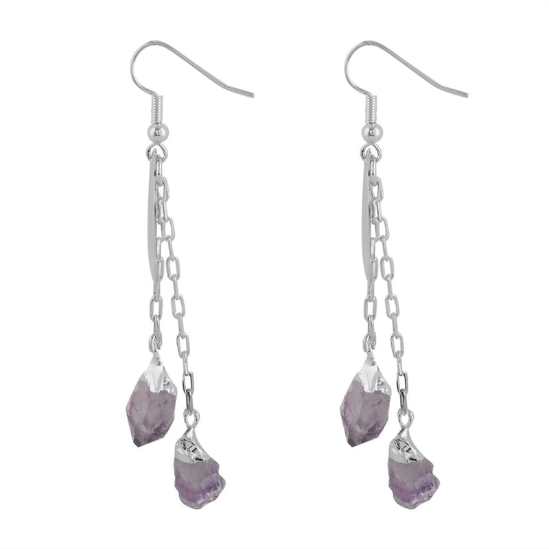 Made in Brazil Amethyst Point Moon Earrings in Silvertone 25.50 ctw