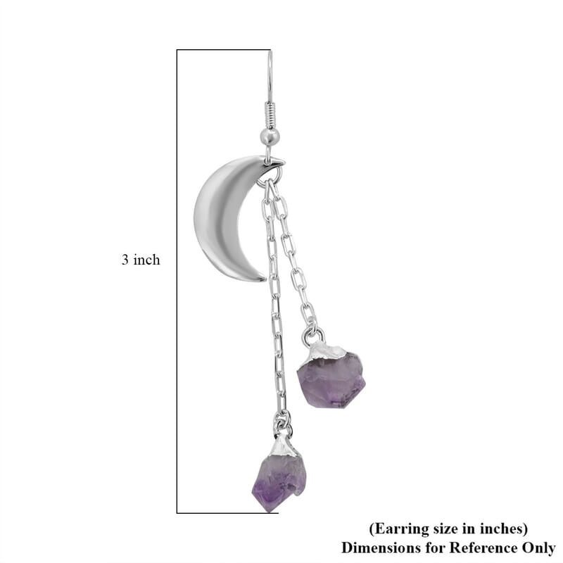 Made in Brazil Amethyst Point Moon Earrings in Silvertone 25.50 ctw