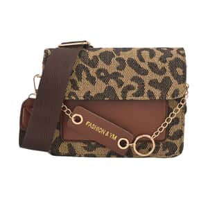 Brown Leopard Pattern Faux Leather Crossbody Bag