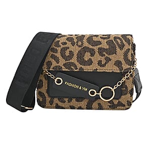 Black Leopard Pattern Faux Leather Crossbody Bag