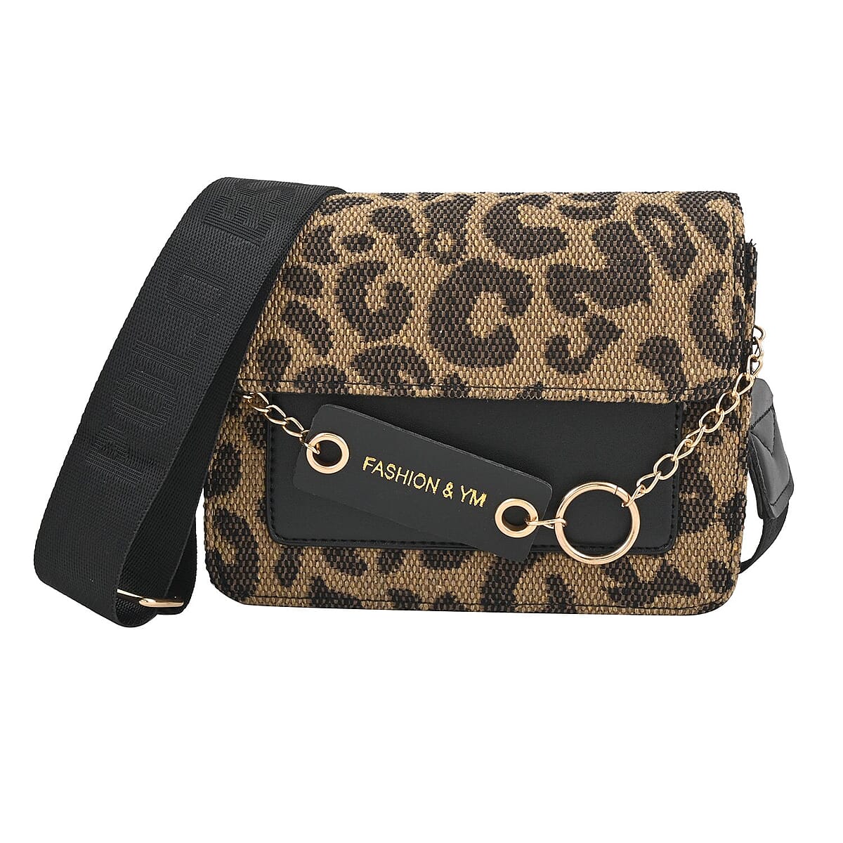 Black Leopard Pattern Faux Leather Crossbody Bag image number 0