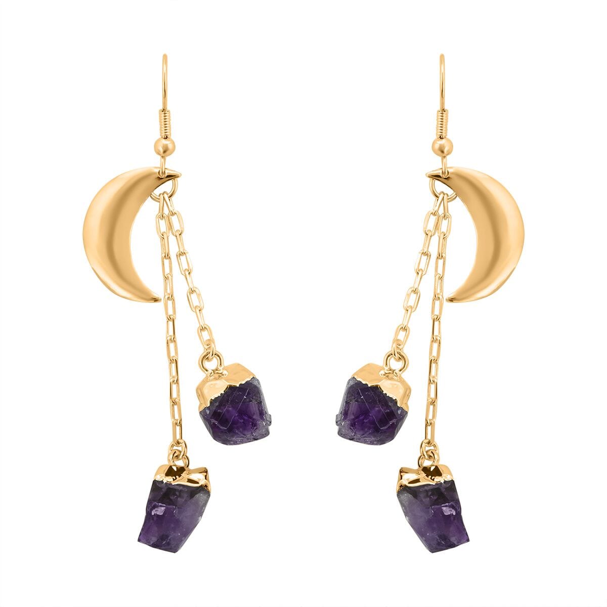 Made in Brazil Amethyst Point Moon Earrings in Goldtone 28.50 ctw image number 0