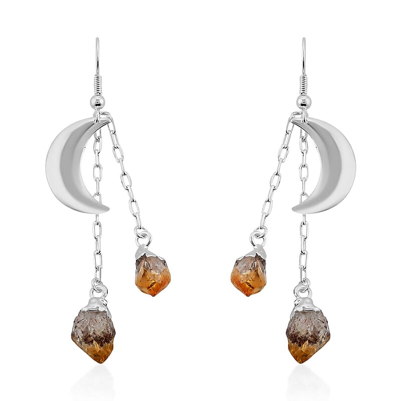 Made in Brazil Citrine Point Moon Earrings in Silvertone 22.50 ctw