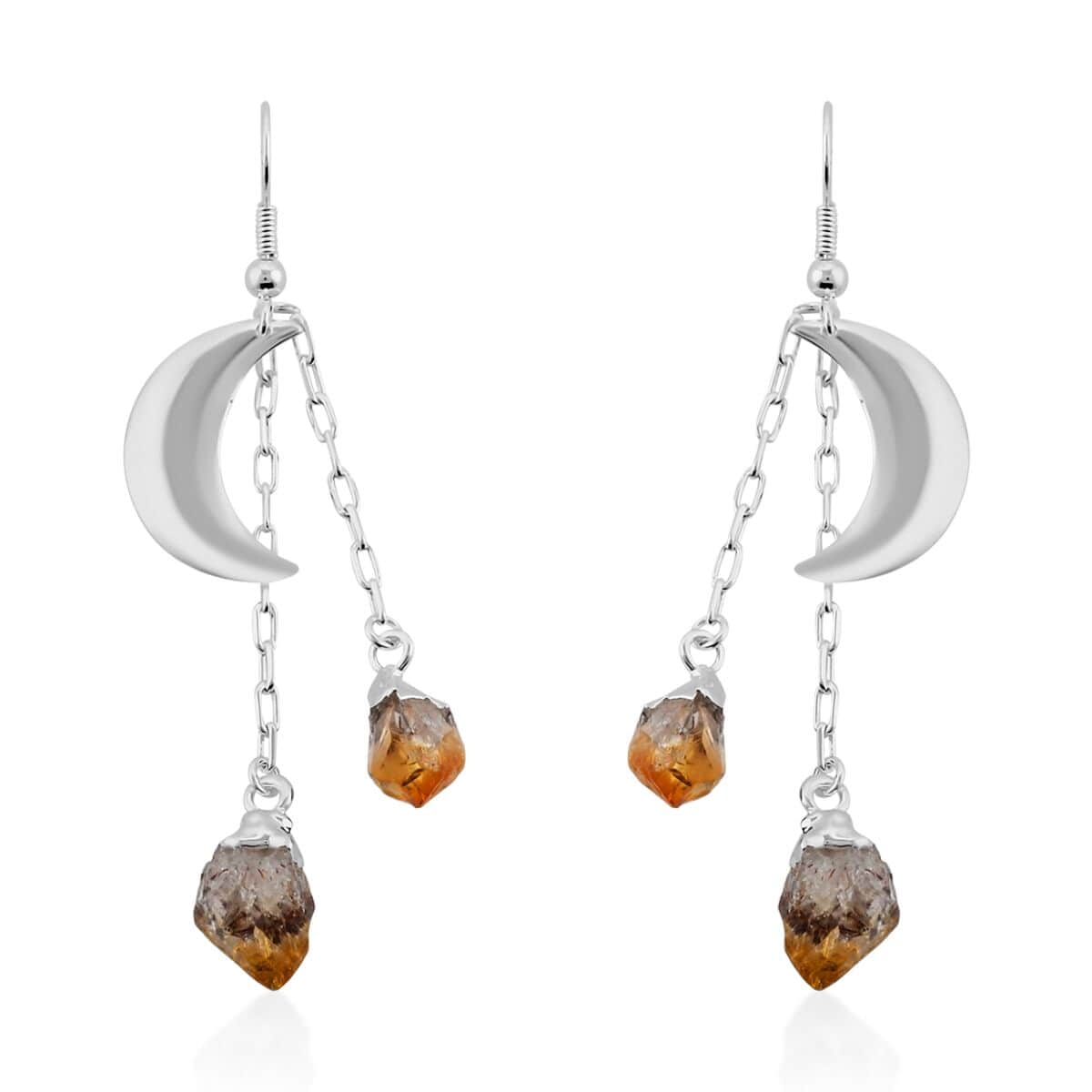 Made in Brazil Citrine Point Moon Earrings in Silvertone 22.50 ctw image number 0