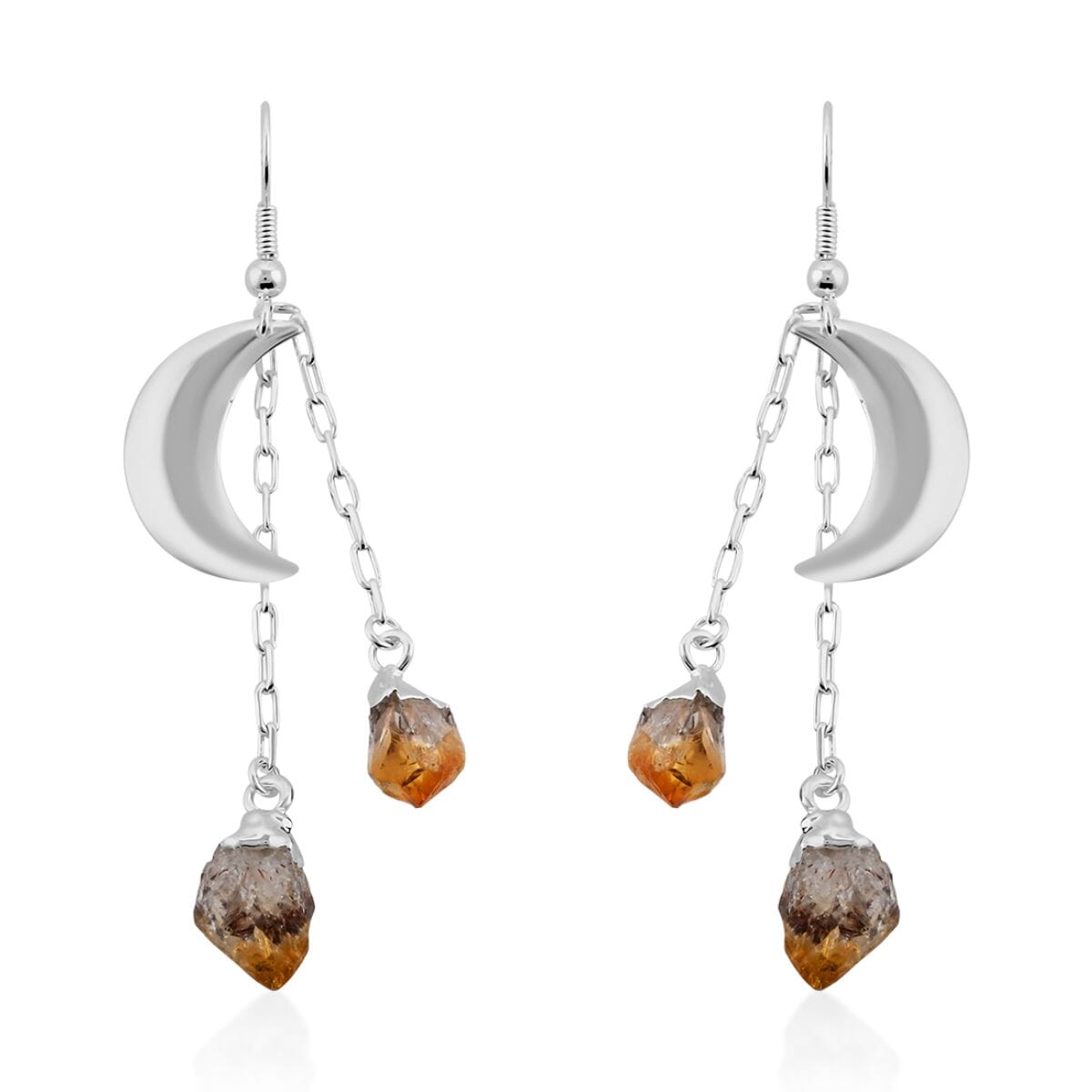 Made in Brazil Citrine Point Moon Earrings in Silvertone 22.50 ctw image number 0