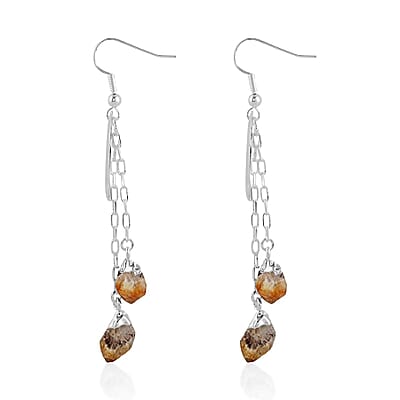 Made in Brazil Citrine Point Moon Earrings in Silvertone 22.50 ctw