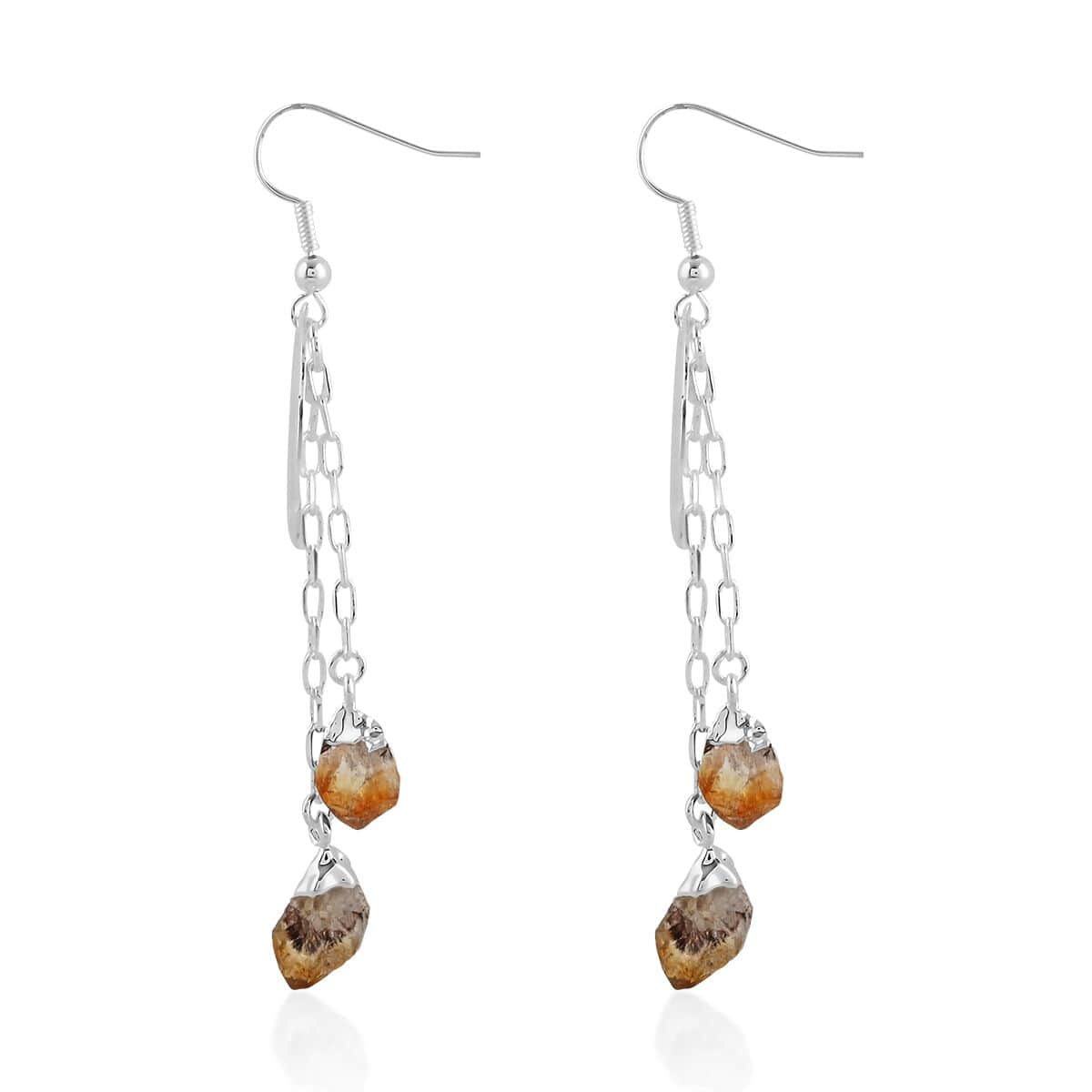 Made in Brazil Citrine Point Moon Earrings in Silvertone 22.50 ctw image number 3