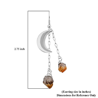 Made in Brazil Citrine Point Moon Earrings in Silvertone 22.50 ctw