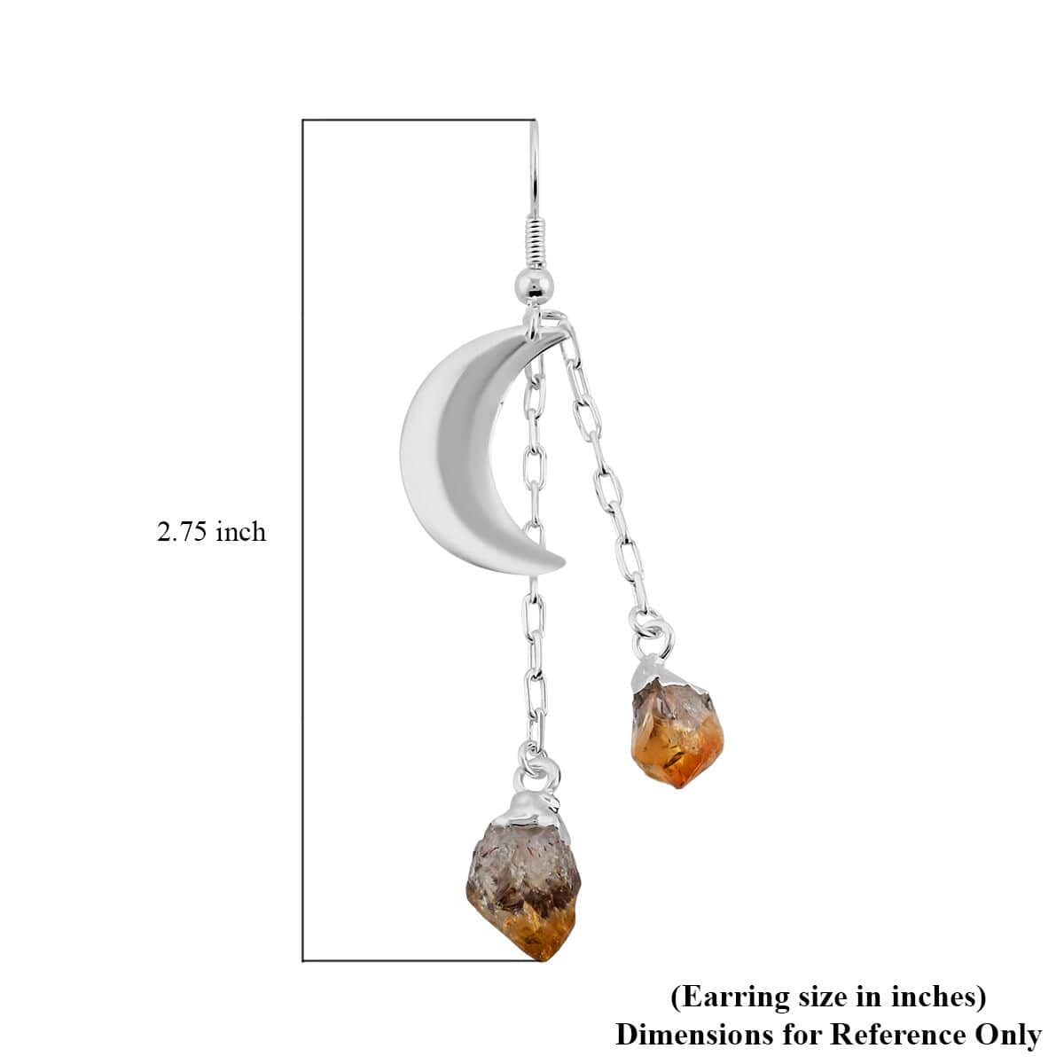 Made in Brazil Citrine Point Moon Earrings in Silvertone 22.50 ctw image number 4