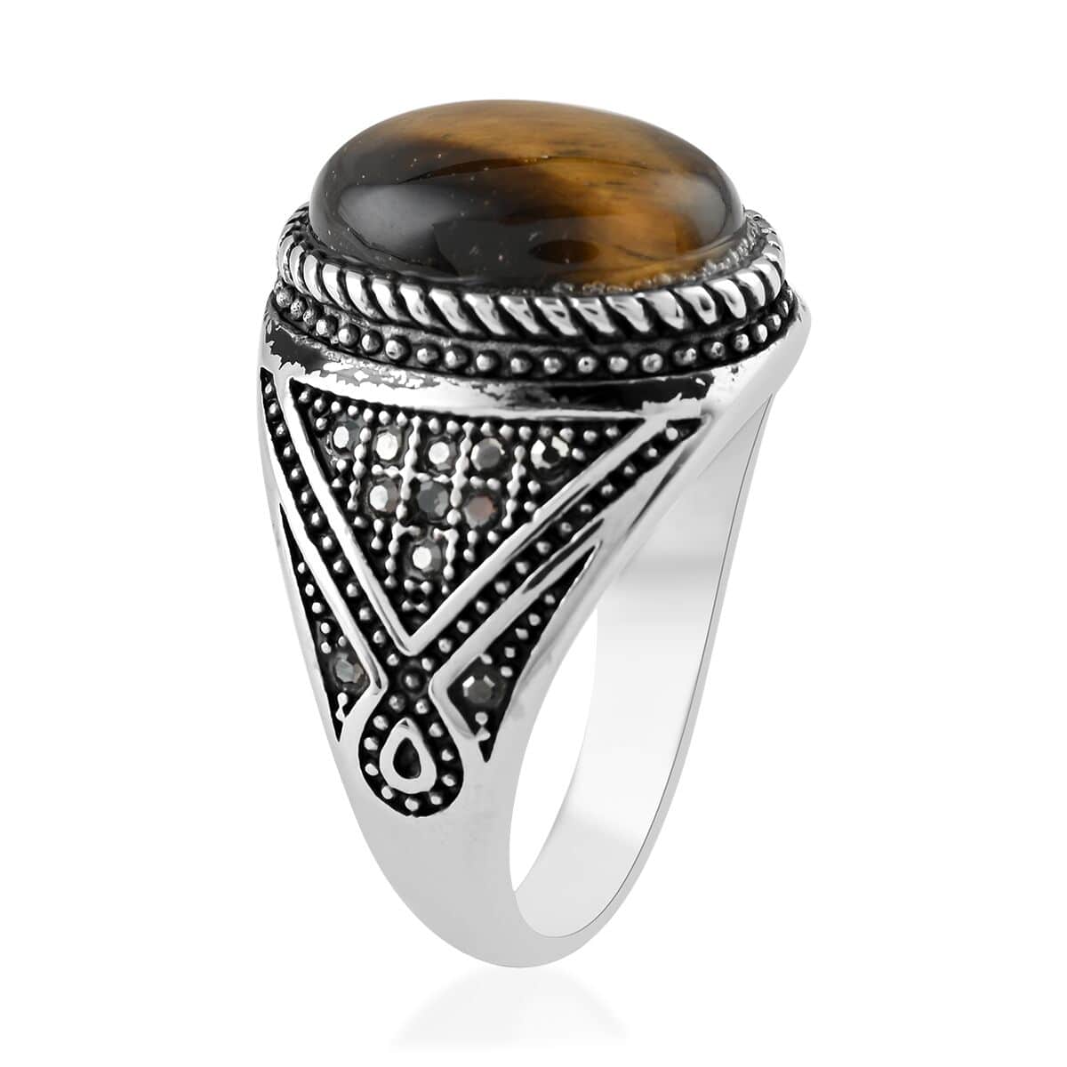 Tiger's Eye Men's Ring in Stainless Steel (Size 10.0) 7.50 ctw image number 3