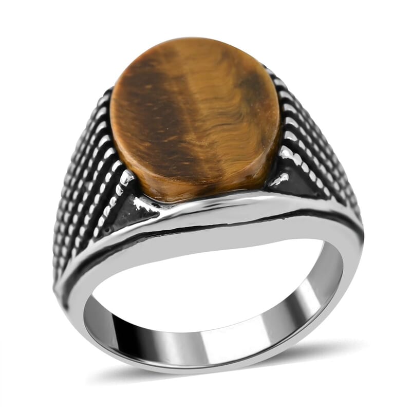 Tiger's Eye Men's Ring in Stainless Steel (Size 10.0) 6.50 ctw