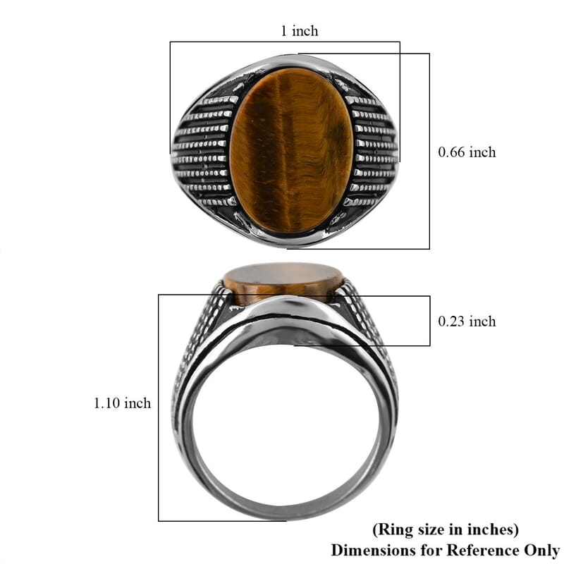 Tiger's Eye Men's Ring in Stainless Steel (Size 10.0) 6.50 ctw