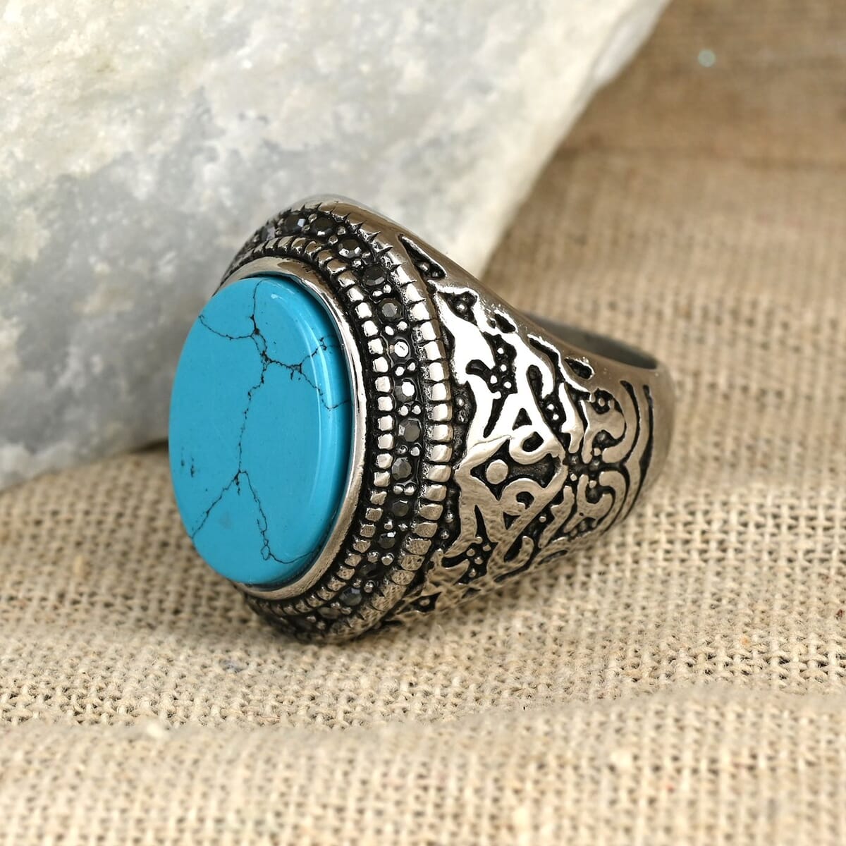 Howlite Men's Ring in Stainless Steel 7.50 ctw image number 1