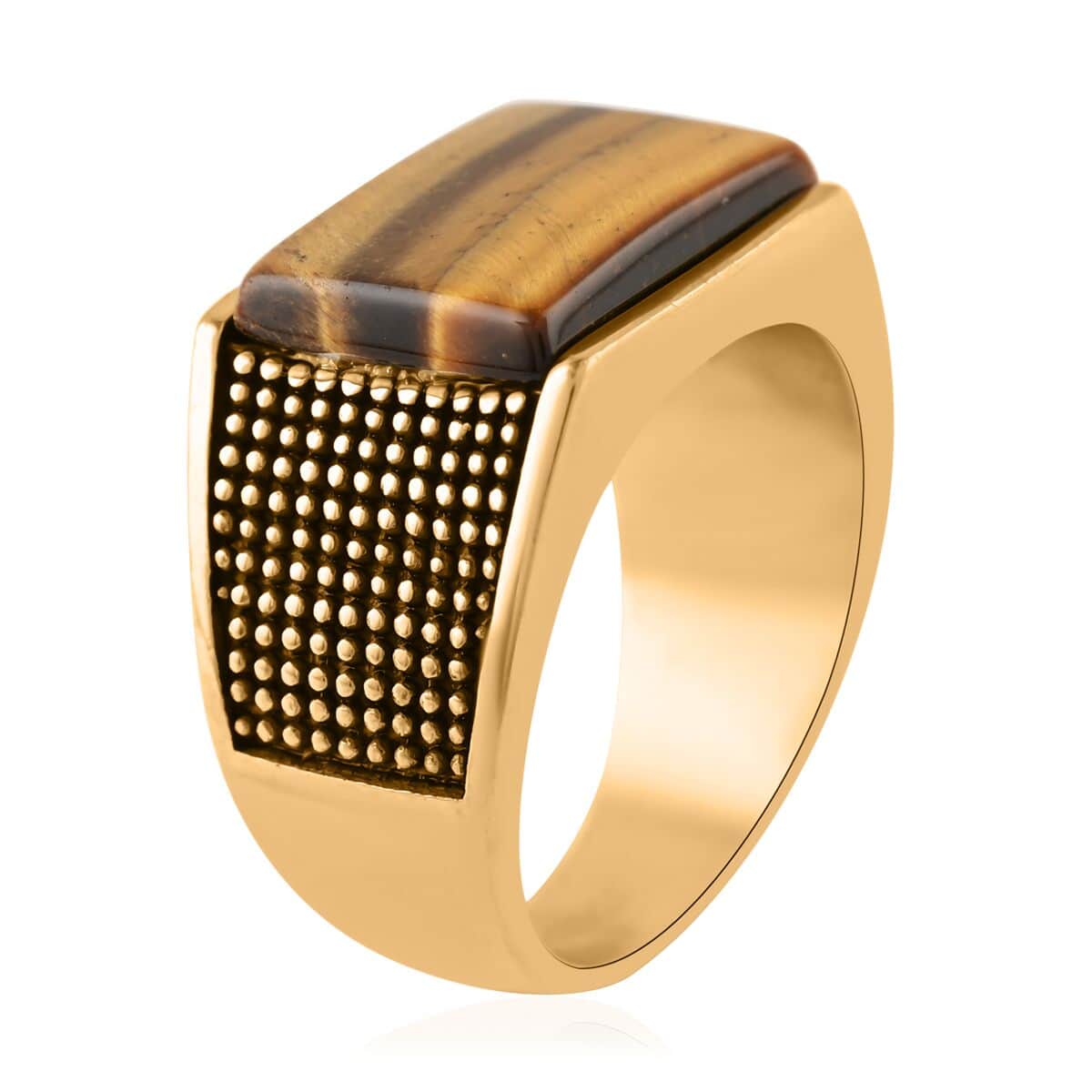 Tiger's Eye Men's Ring in ION Plated YG Stainless Steel (Size 10.0) 7.50 ctw image number 3