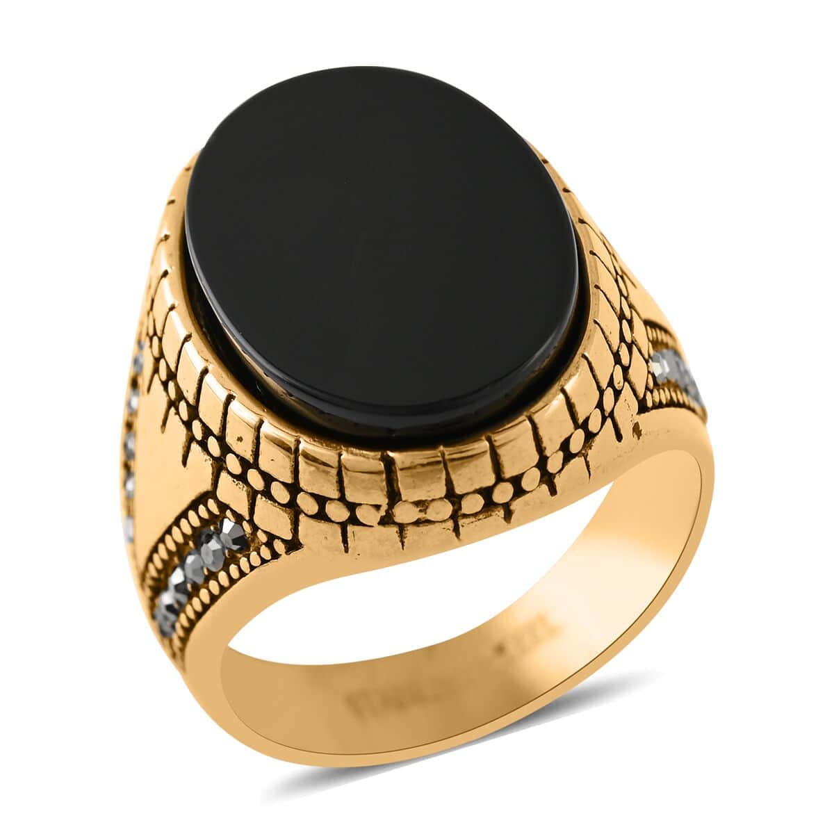 Black Onyx Men's Ring in ION Plated YG Stainless Steel 7.50 ctw image number 0