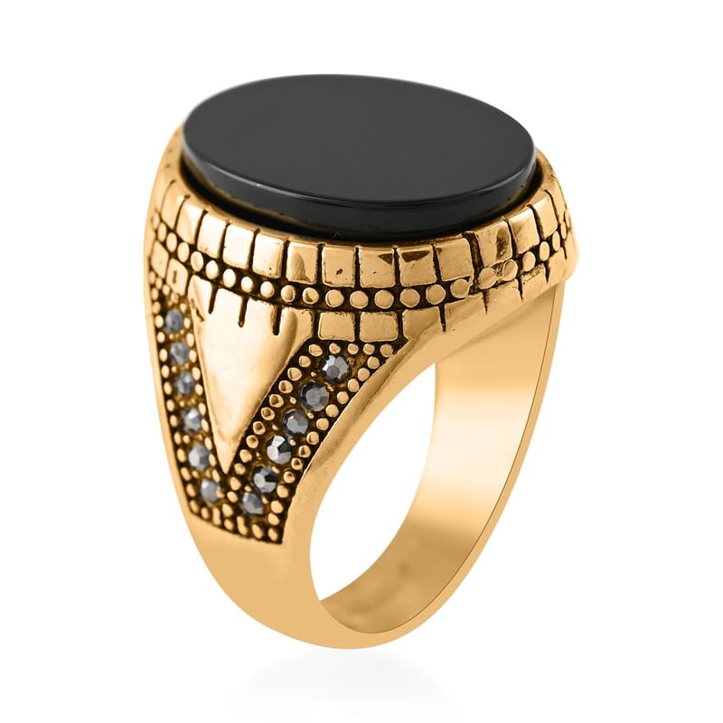 Black Onyx Men's Ring in ION Plated YG Stainless Steel (Size 10.0) 7.50 ctw