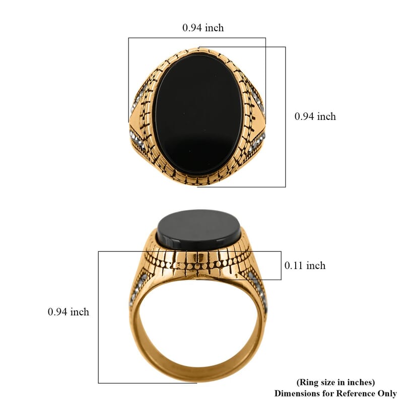 Black Onyx Men's Ring in ION Plated YG Stainless Steel (Size 10.0) 7.50 ctw