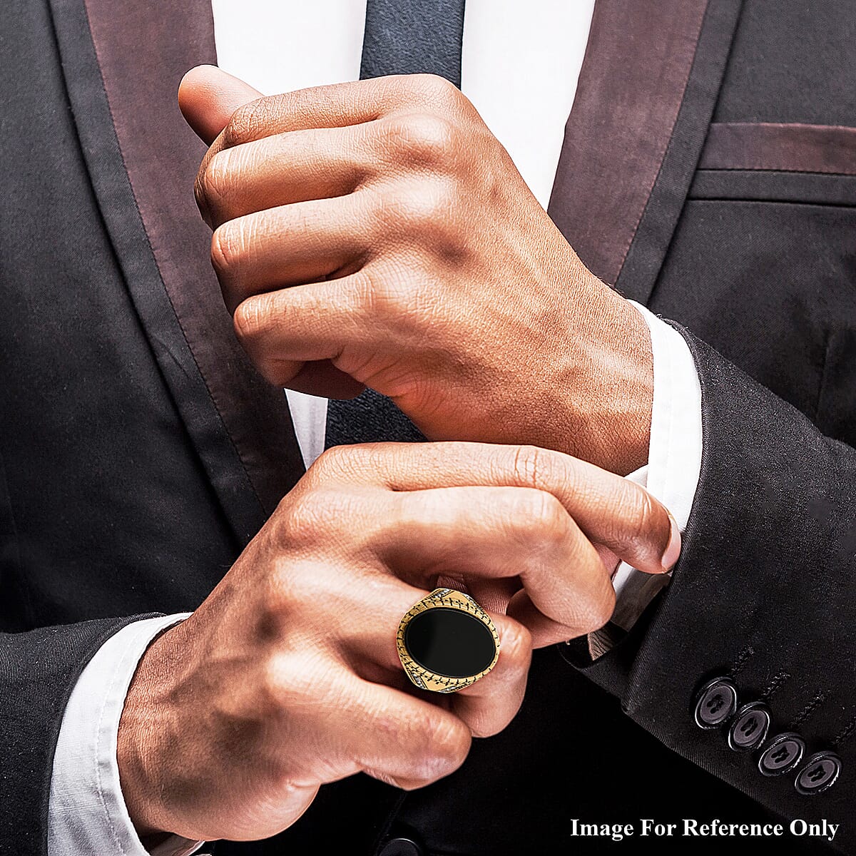 Black Onyx Men's Ring in ION Plated YG Stainless Steel (Size 9.0) 7.50 ctw image number 2