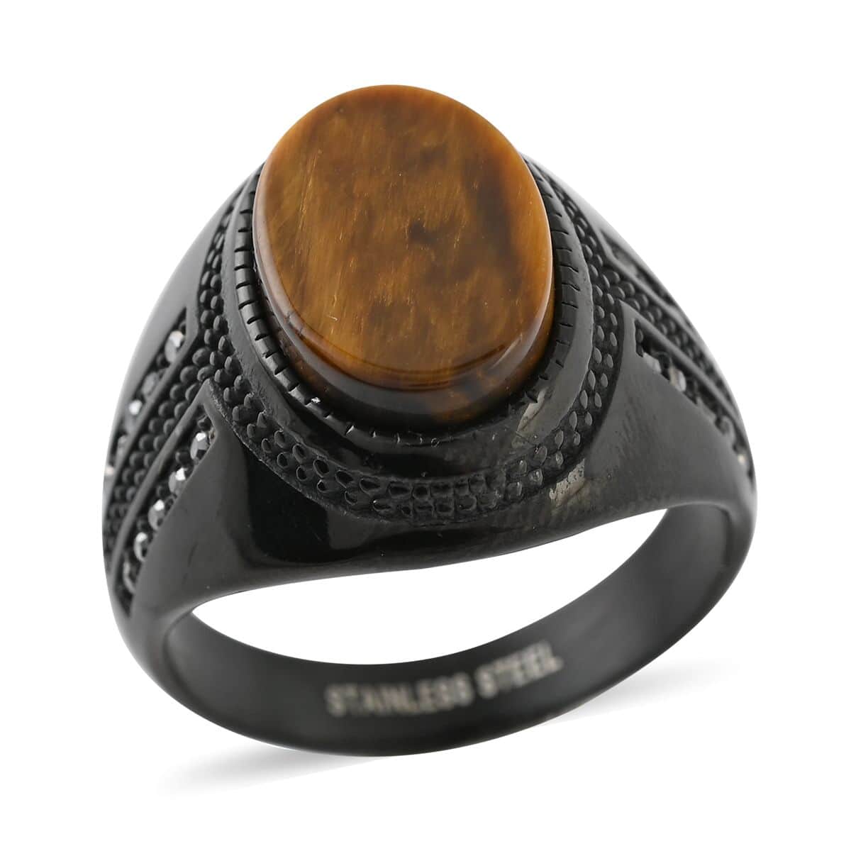 Tiger's Eye Men's Ring in ION Plated Black Stainless Steel (Size 10.0) 7.50 ctw image number 0